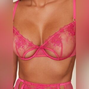 💖🌸 Flirty Lounge Florence Hot Pink 3pc Lingerie Bra Set 🌸 34D 🌸 Like New!
